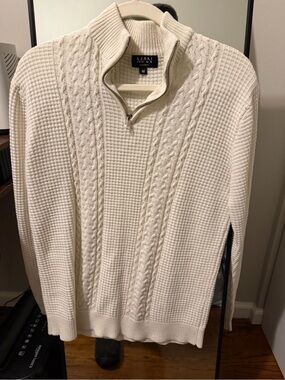 Boohoo Ivory Cable-Knit Quarter-Zip Sweater - Men’s
